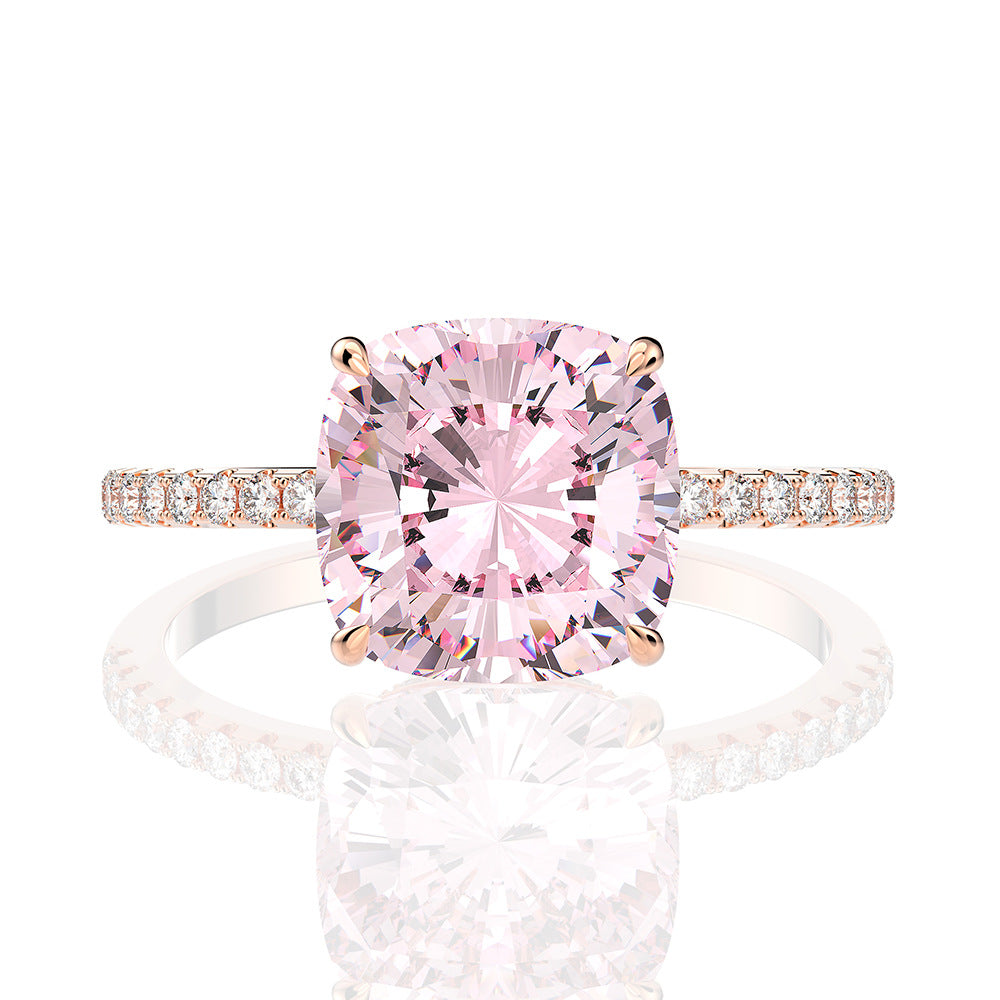 Radiant Cut Bubble Pink Moissanite Ring 18K Gold-Plated, 7 / Pink
