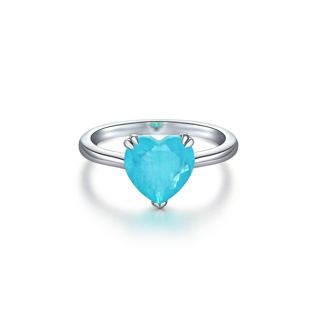 12x12mm Paraiba Tourmaline Ring - Paraiba Halo Ring - high quality Paraiba Heart Tourmaline Sterling Silver Ring - Promise Ring For Women - Heart Ring