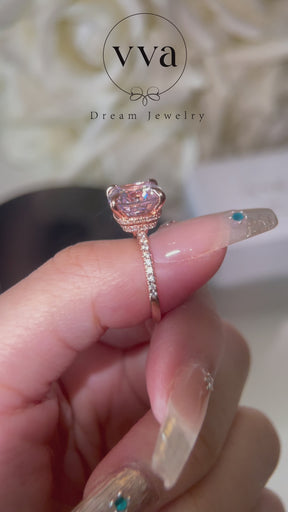 Pink Cushion Moissanite Engagement Ring 5ct