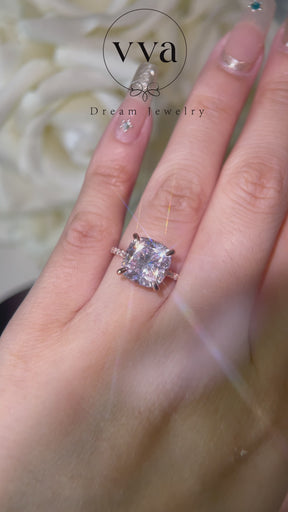 Pink Cushion Moissanite Engagement Ring 5ct