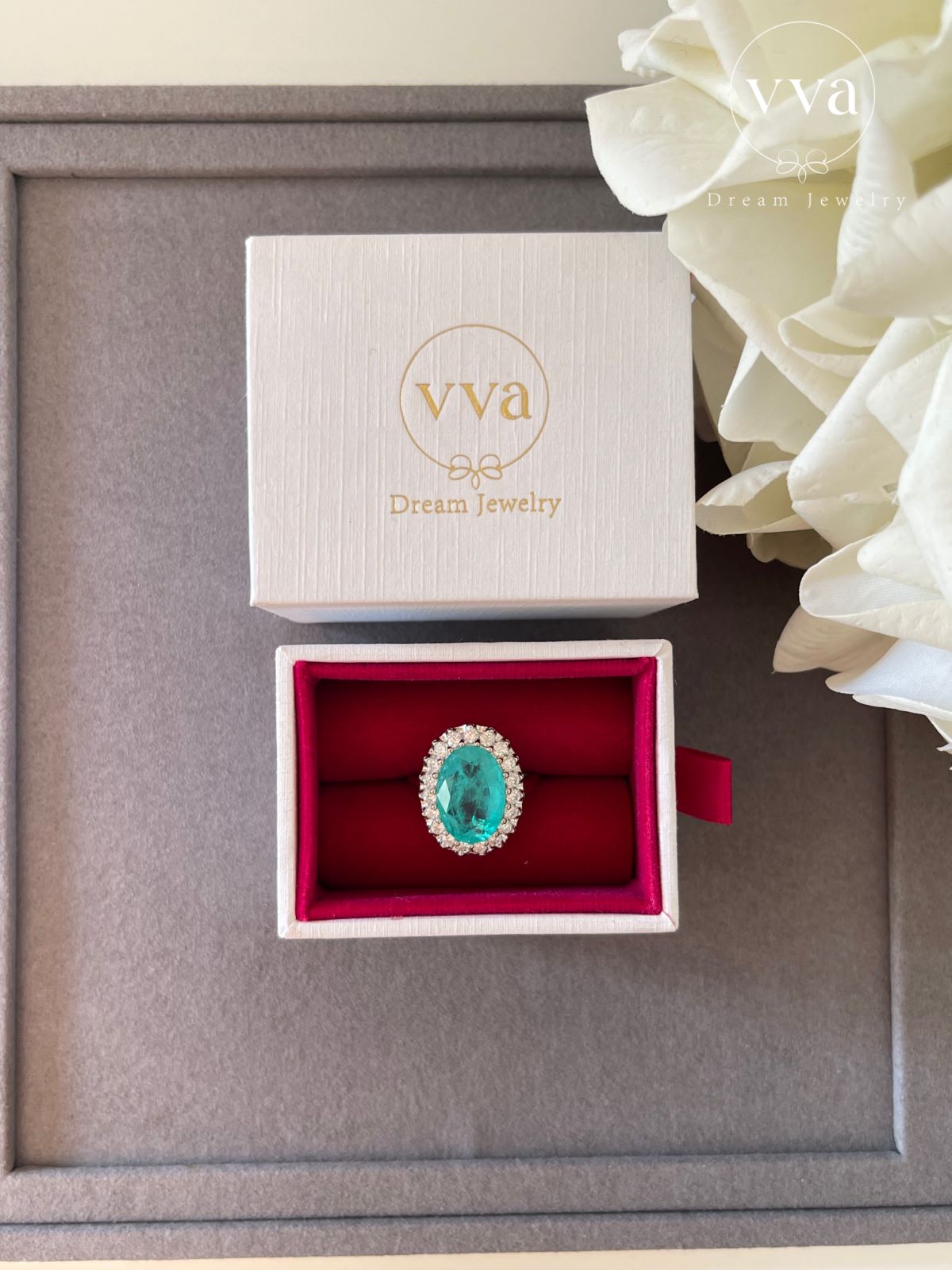 Lab-Created Paraiba Tourmaline Ring 5ct 18K Gold-Plated