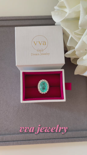 Lab-Created Paraiba Tourmaline Ring 5ct 18K Gold-Plated