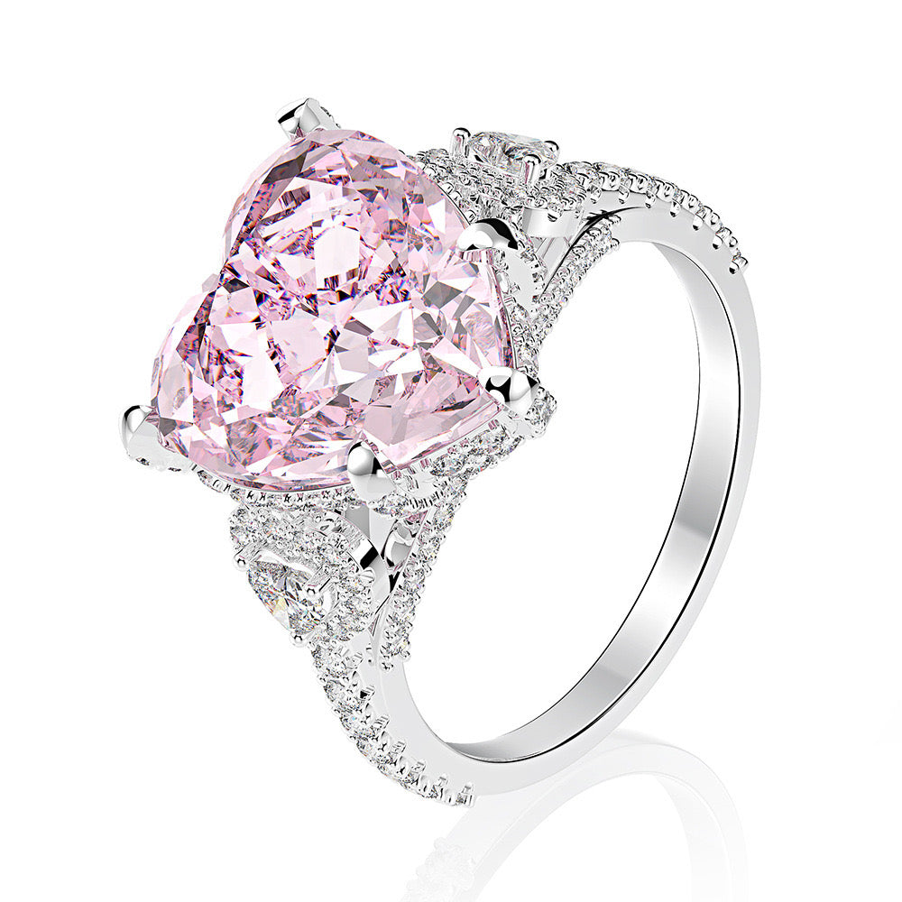 6ct Heart Shape Pink Moissanite Engagement Ring 18K Gold-Plated