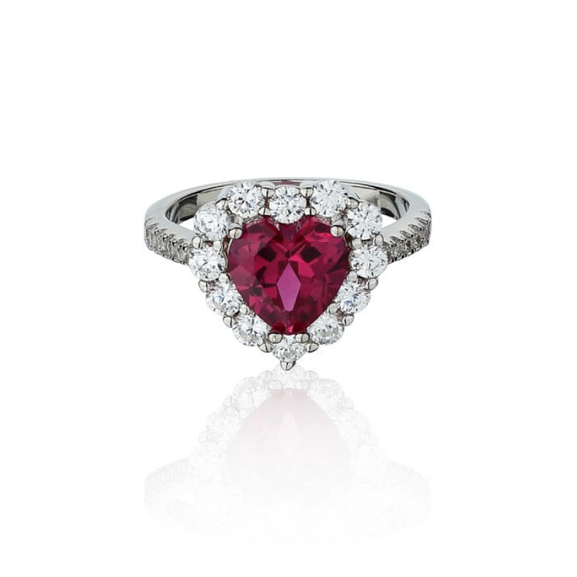 Heart Shape Lab-Created Ruby Ring 18K Gold Plated