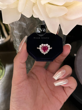 Heart Shape Lab-Created Ruby Ring 18K Gold Plated