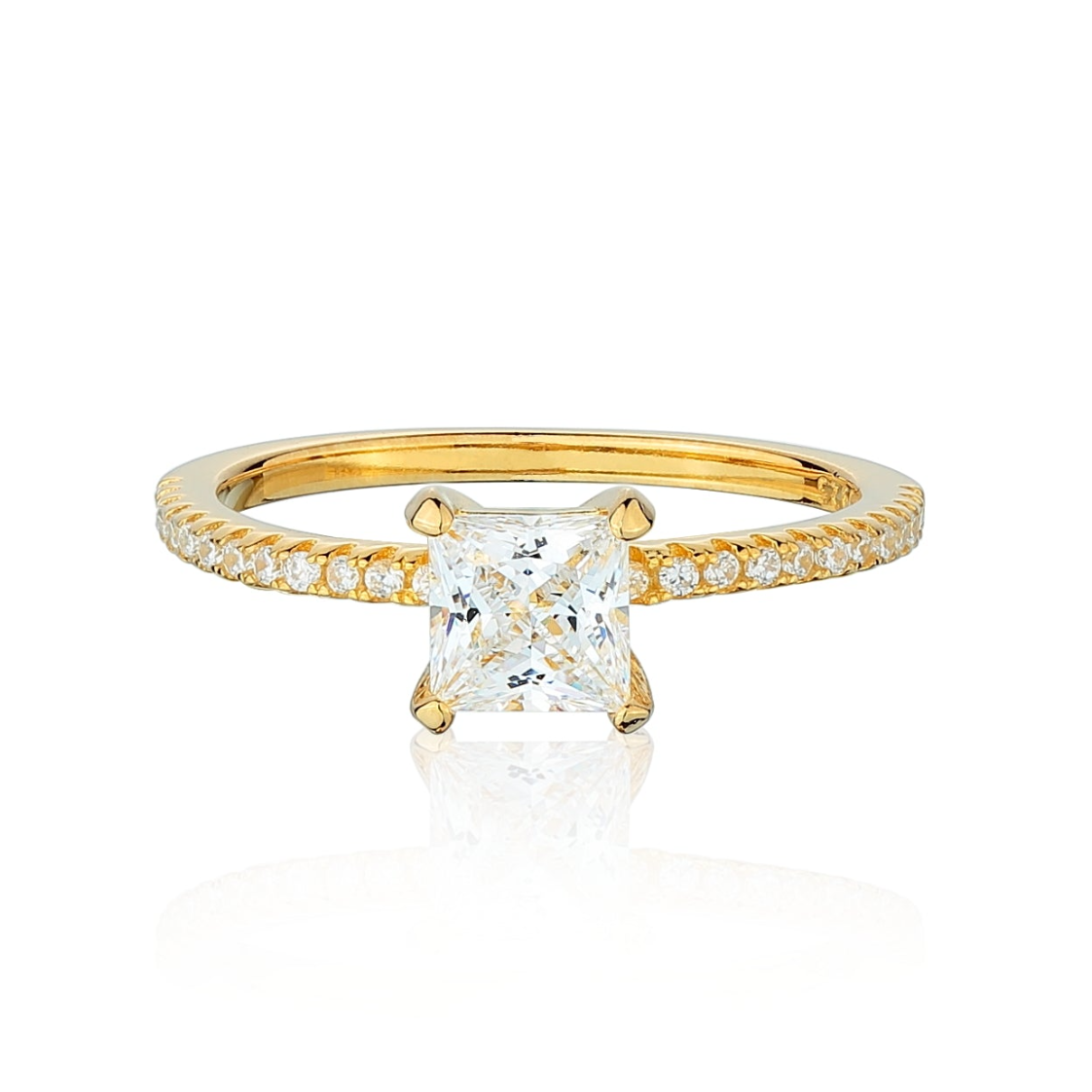 Princess Shape Moissanite Engagement Ring 18K Gold-Plated