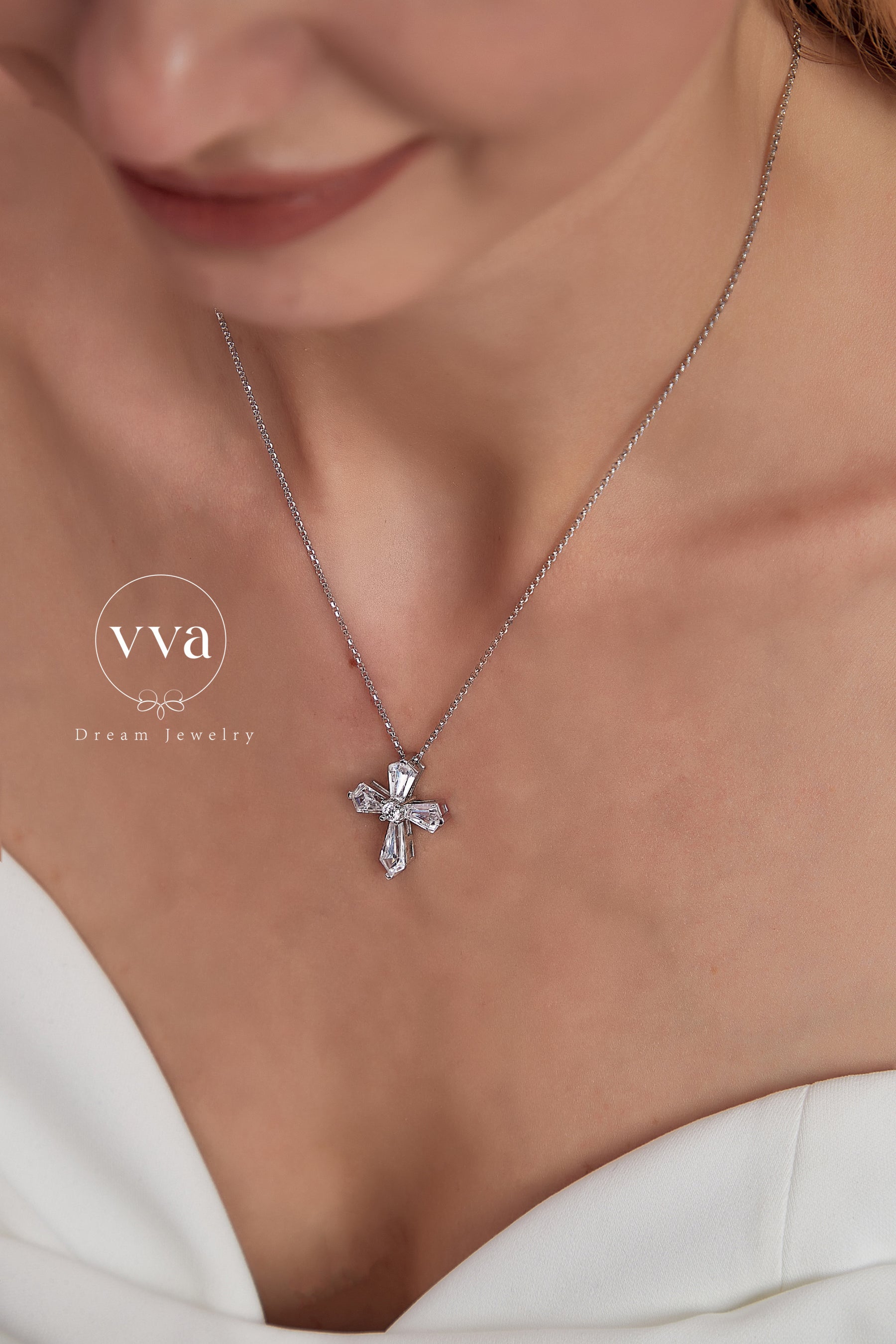 Moissanite Cross Necklace 18K Gold-Plated