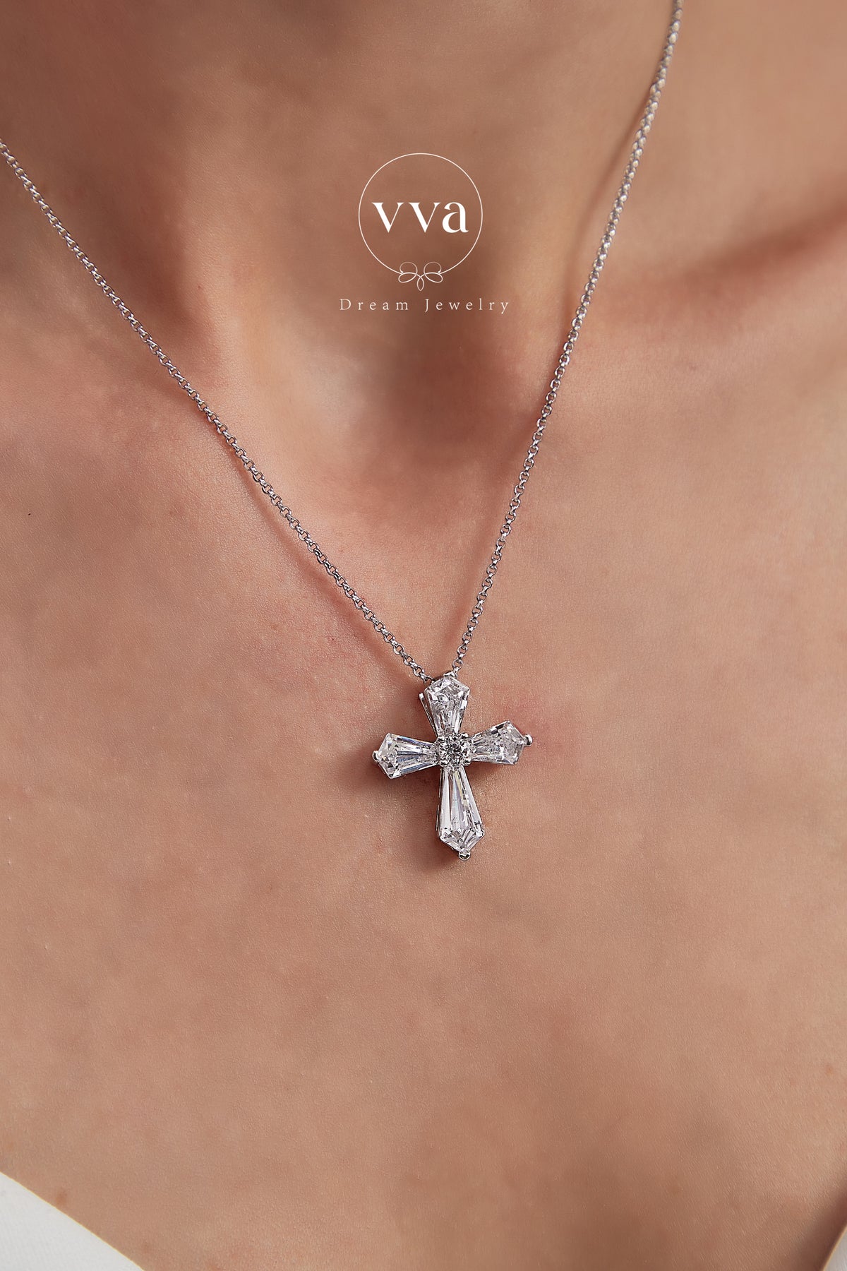 Moissanite Cross Necklace 18K Gold-Plated