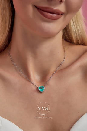 Lab-Created Paraiba Tourmaline Heart Shape Necklace 3ct 18K Gold-Plated