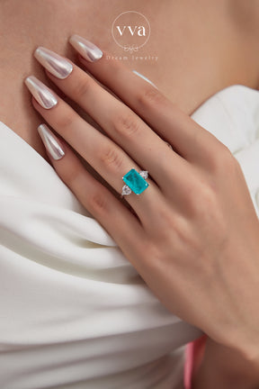 Lab-Created Paraiba Tourmaline Ring 5ct 18K Gold-Plated