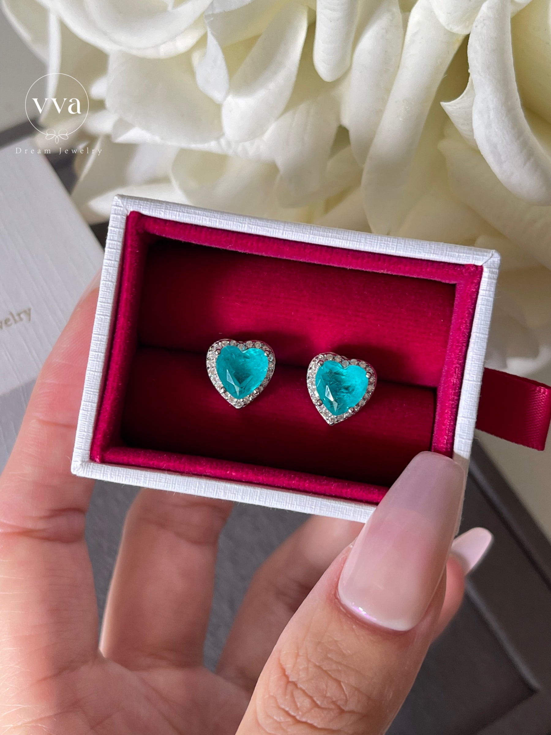 Heart Shape 18K Gold-Plated Lab-Created Paraiba Tourmaline Earring