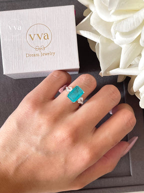 Lab-Created Paraiba Tourmaline Ring 5ct 18K Gold-Plated