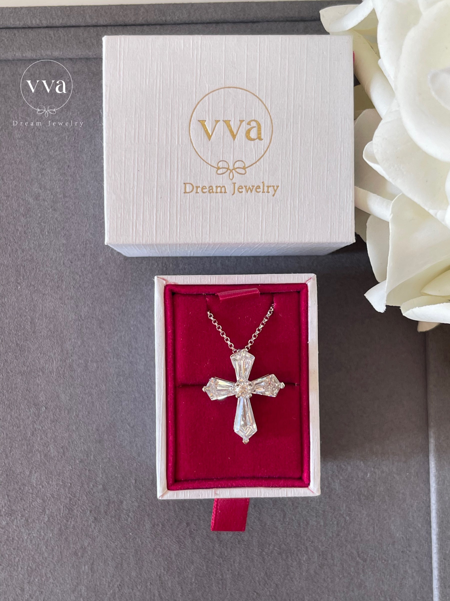 Moissanite Cross Necklace 18K Gold-Plated