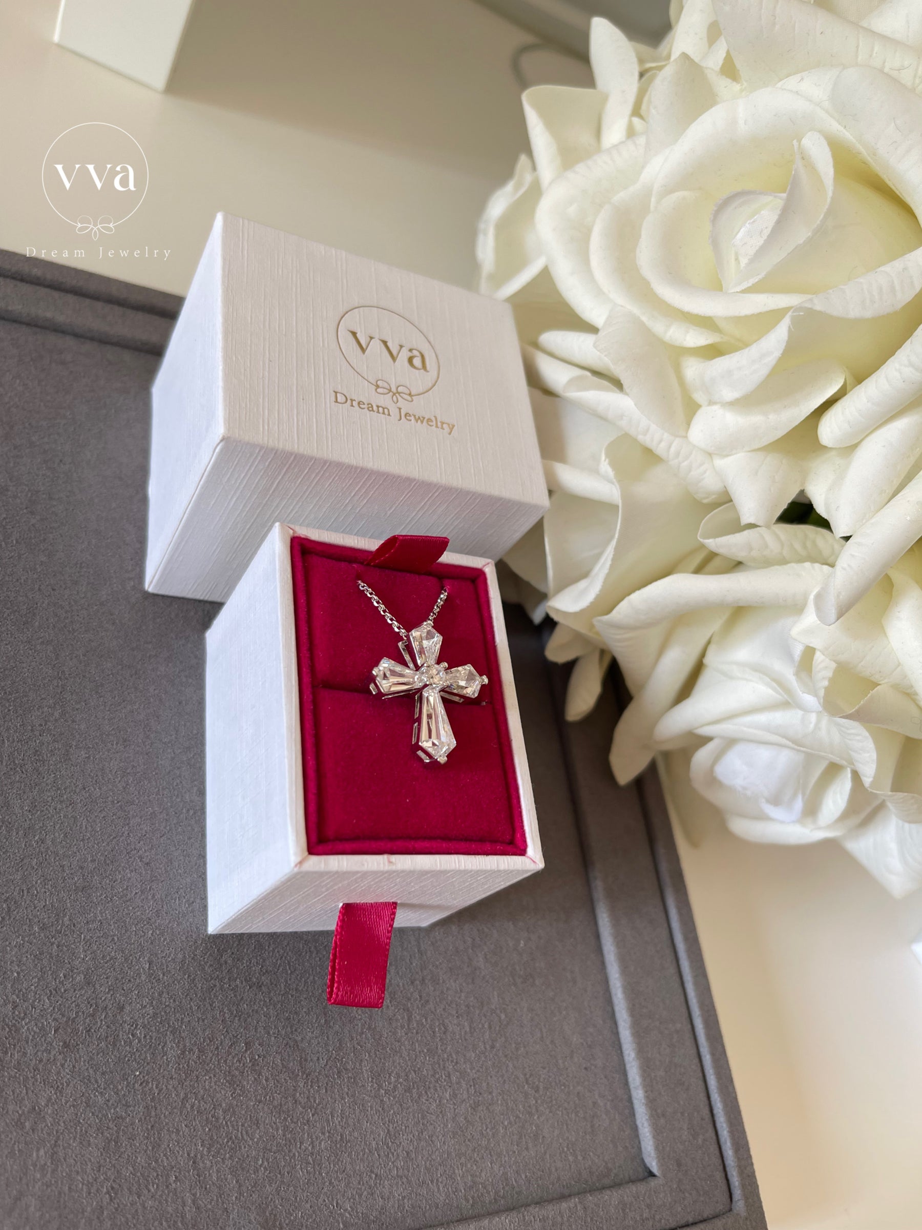 Moissanite Cross Necklace 18K Gold-Plated