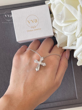 Moissanite Cross Necklace 18K Gold-Plated