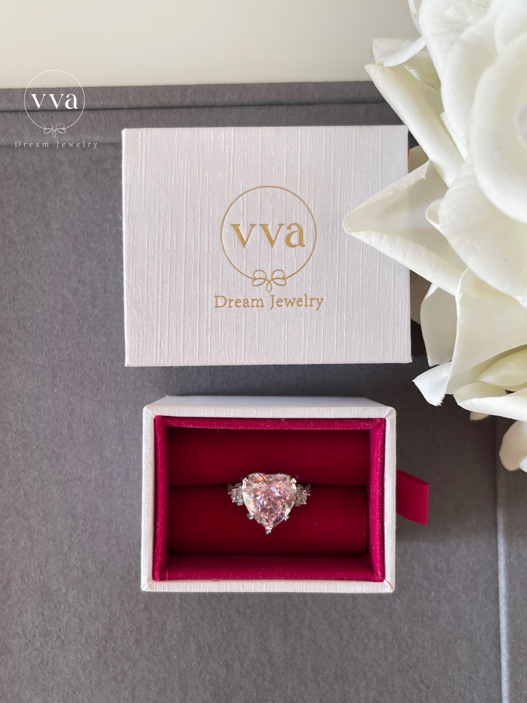 6ct Heart Shape Pink Moissanite Engagement Ring 18K Gold-Plated