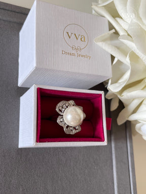 Lab-Created Pearl Moissanite Ring 18K Gold-Plated