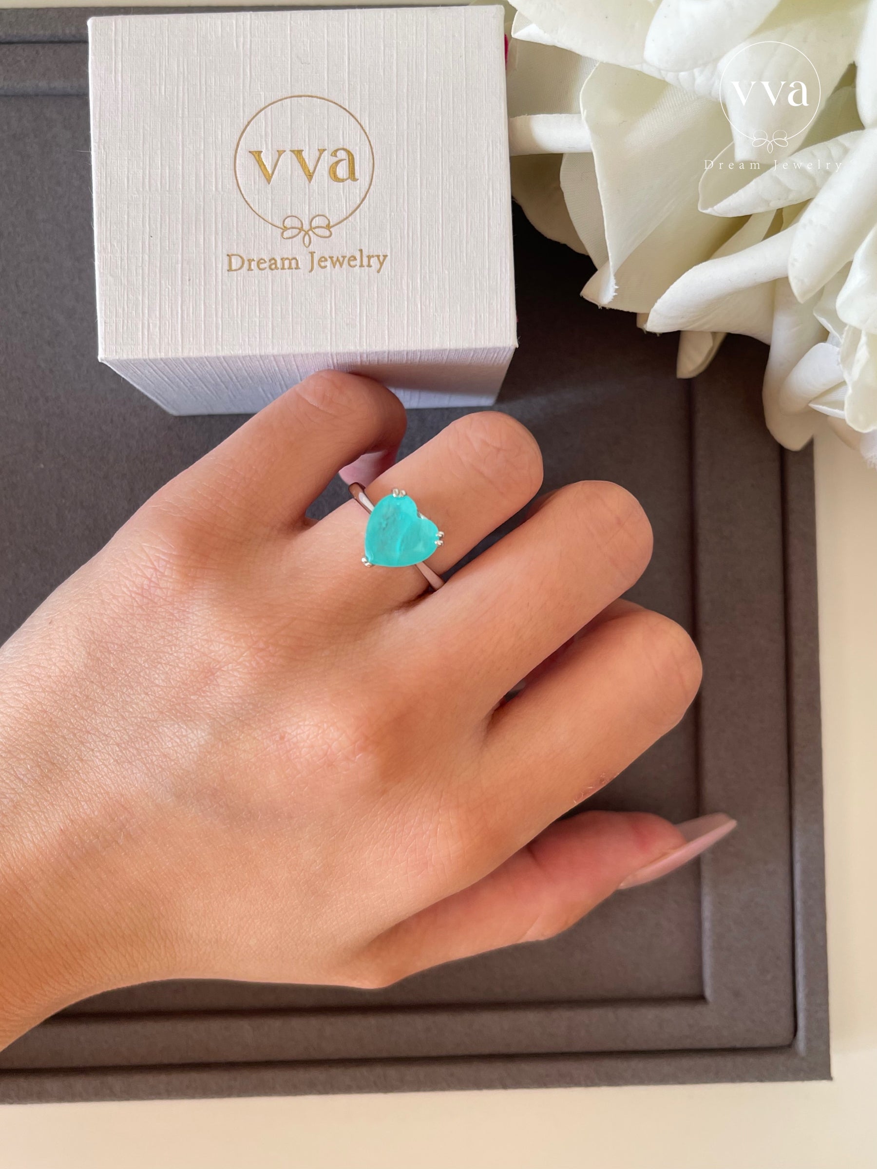 Heart Shape Lab-Created Paraiba Tourmaline Ring 4ct 18K Gold-Plated