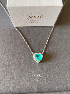 Lab-Created Paraiba Tourmaline Heart Shape Necklace 3ct 18K Gold-Plated