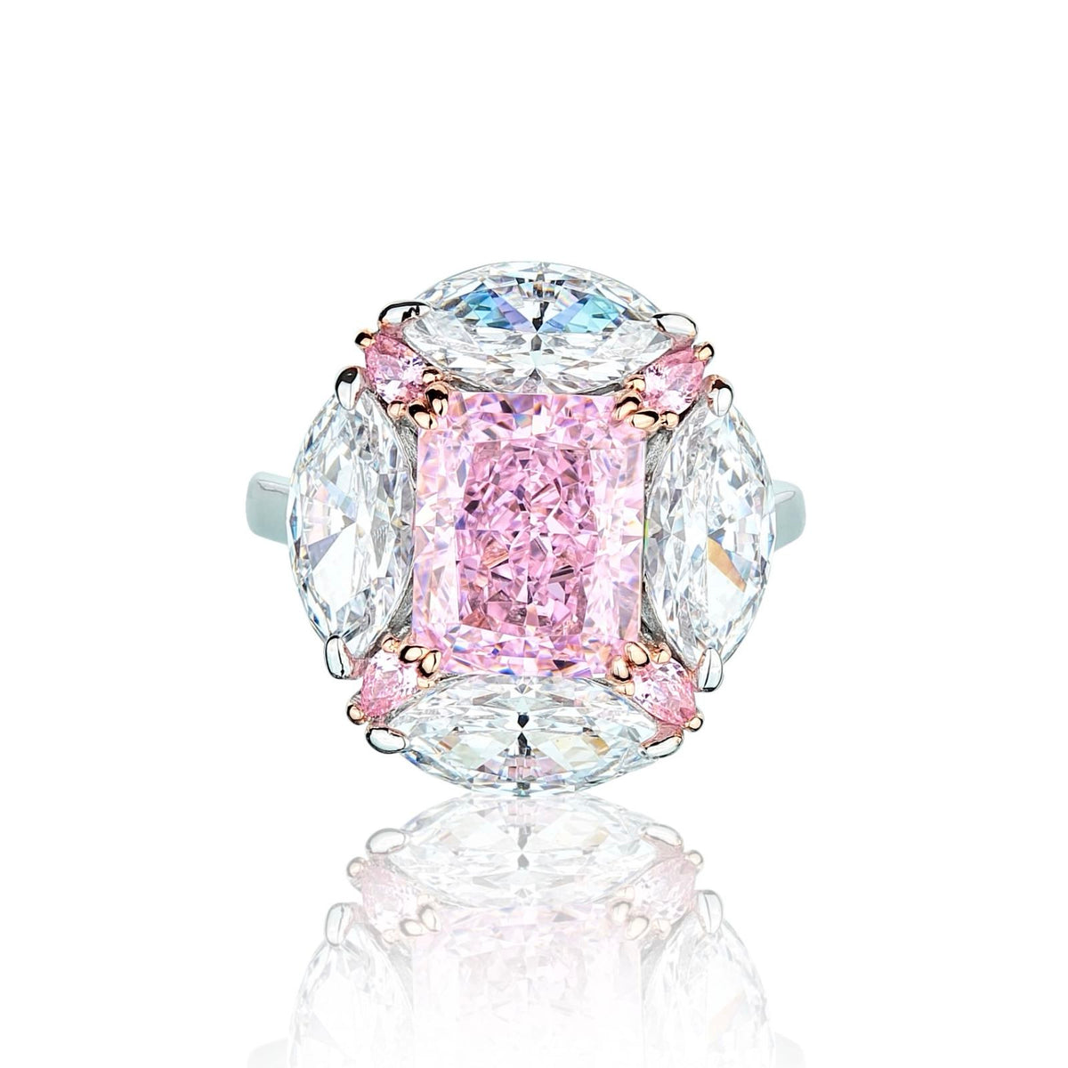 Radiant Cut Bubble Pink Moissanite Ring 18K Gold-Plated