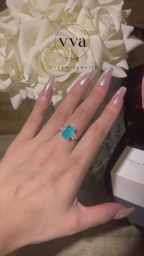 Lab-Created Paraiba Tourmaline Ring 5ct 18K Gold-Plated