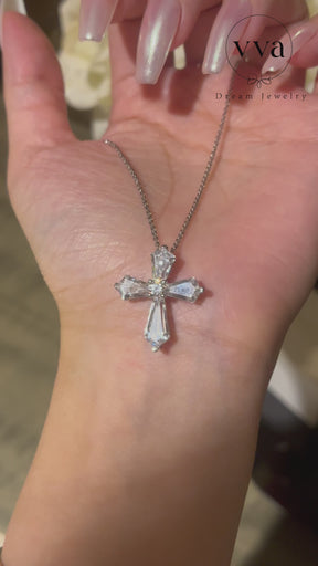 Moissanite Cross Necklace 18K Gold-Plated