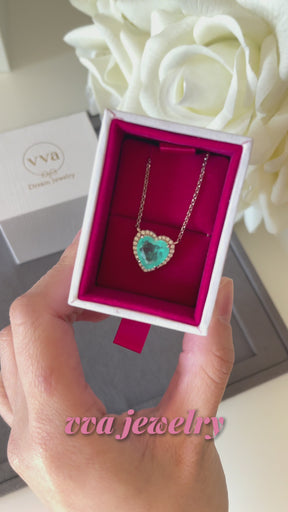 Lab-Created Paraiba Tourmaline Heart Shape Necklace 3ct 18K Gold-Plated