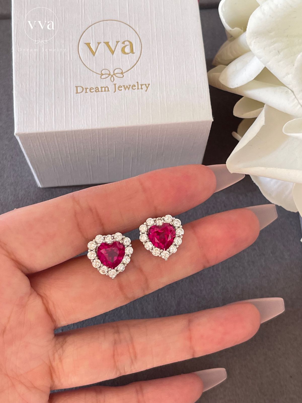 Heart Shape Lab-Created Ruby Earring 18K Gold-Plated