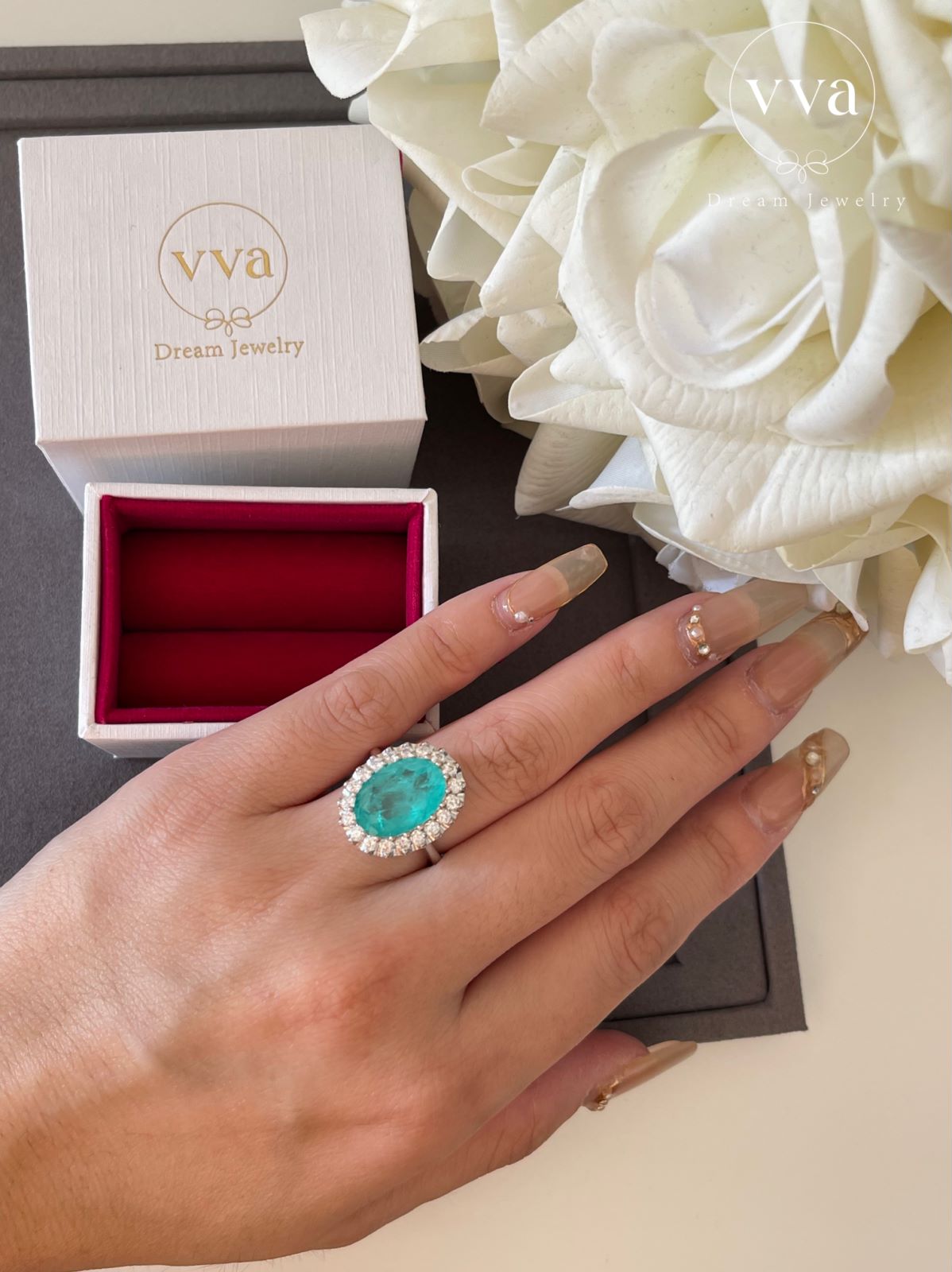 Lab-Created Paraiba Tourmaline Ring 5ct 18K Gold-Plated