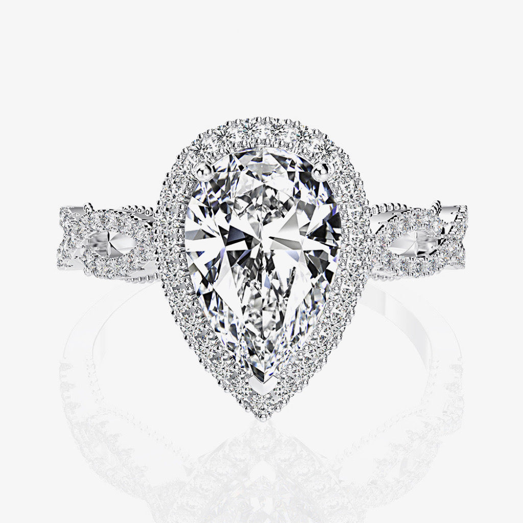 Pear Shape Moissanite Engagement Ring 2ct