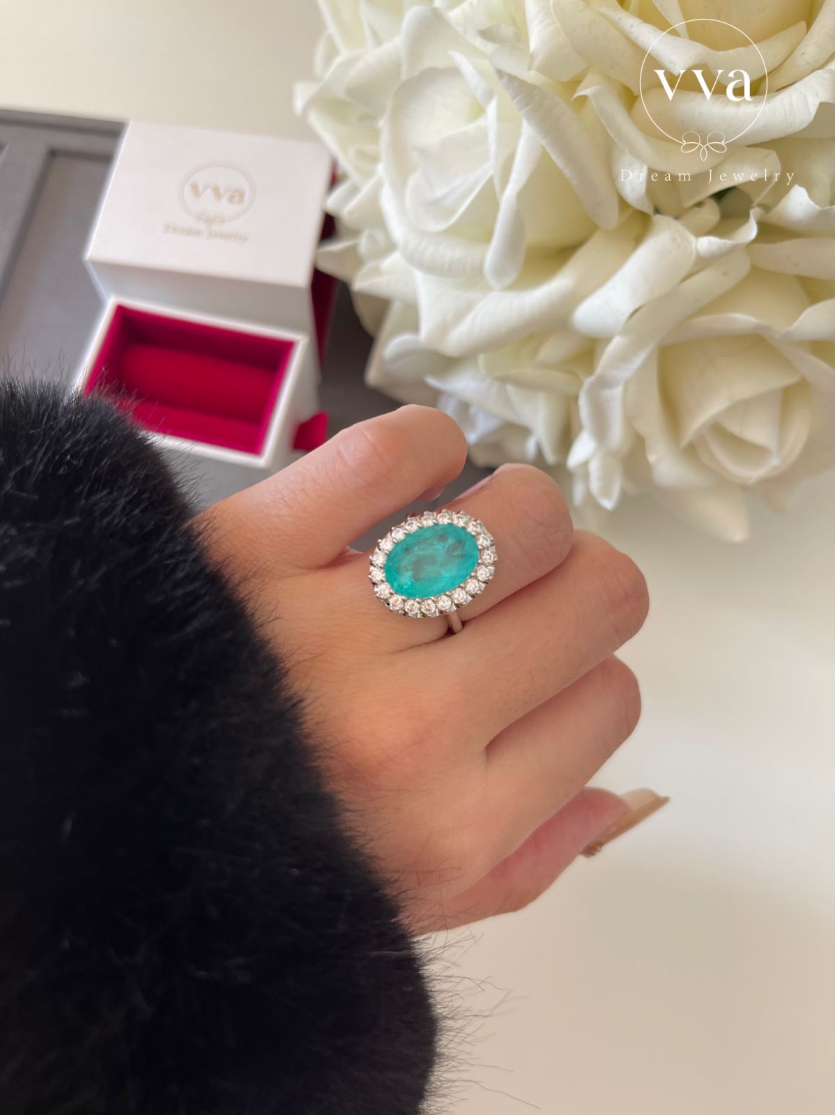 Lab-Created Paraiba Tourmaline Ring 5ct 18K Gold-Plated