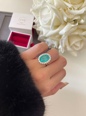 Lab-Created Paraiba Tourmaline Ring 5ct 18K Gold-Plated