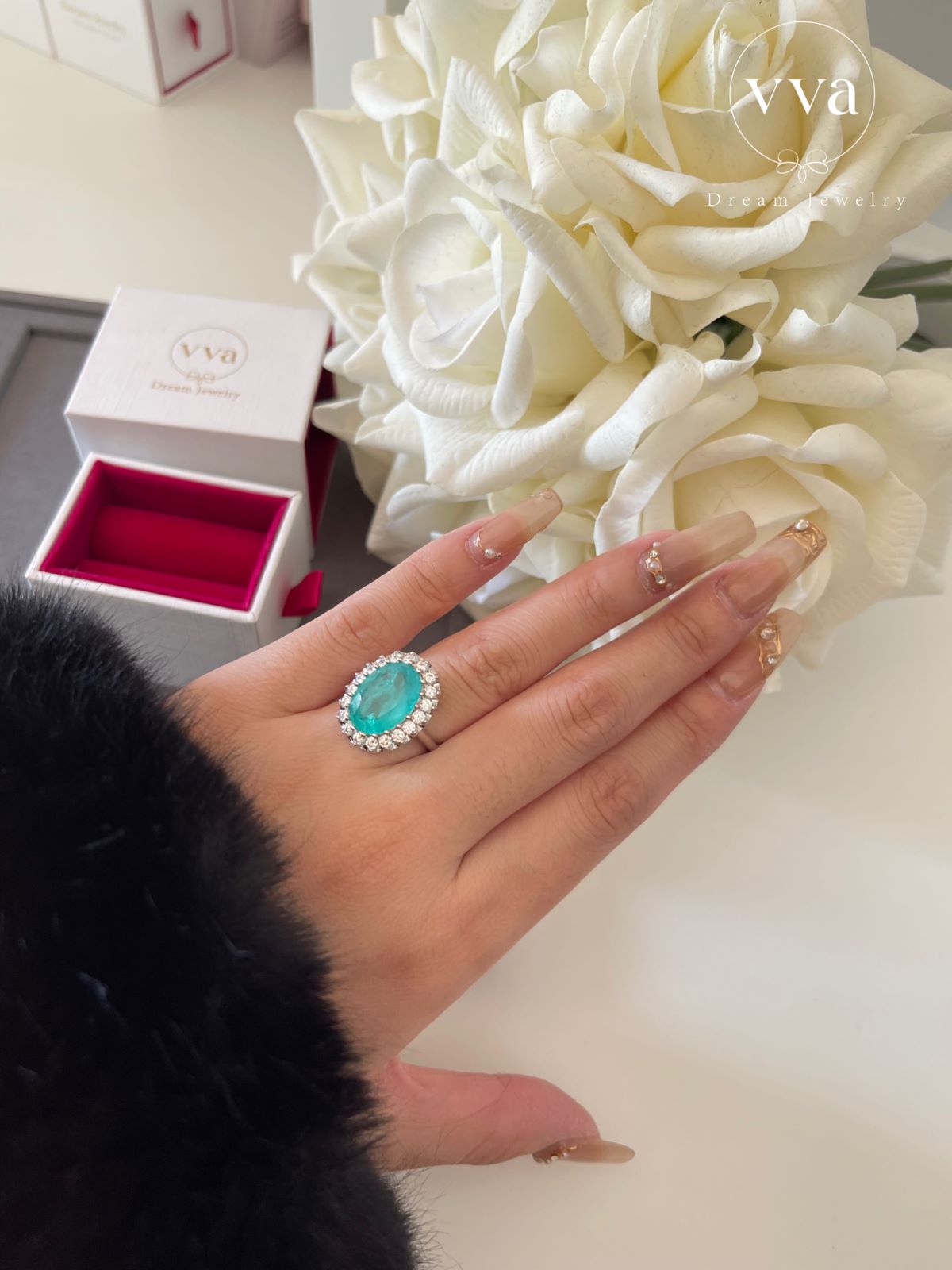 Lab-Created Paraiba Tourmaline Ring 5ct 18K Gold-Plated