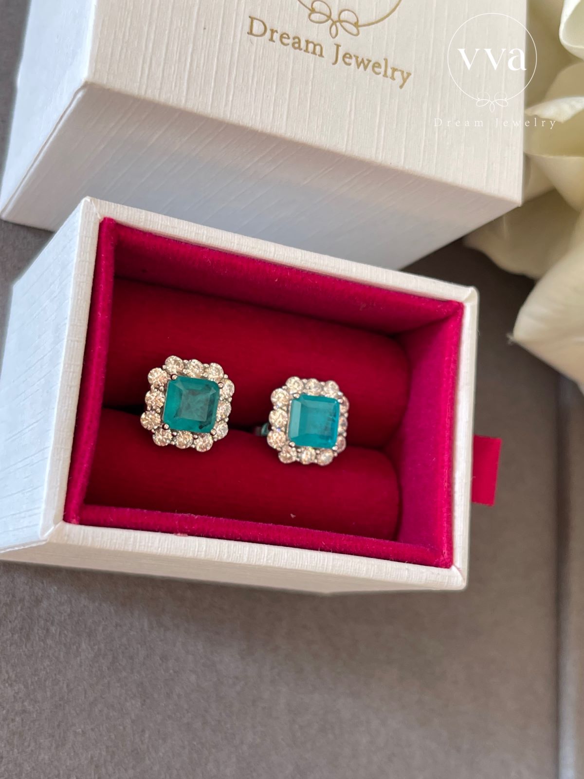 Created Blue Paraiba Tourmaline Green Emerald Topaz Gemstone Diamond Heart Stud  Earrings Silver 925 For women Fine jewelry  Lazadacoth