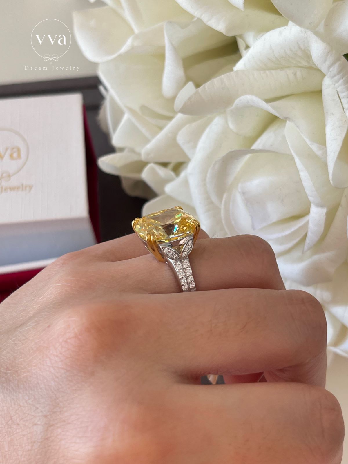 Yellow Moissanite Engagement Ring 10ct 18K Gold-Plated