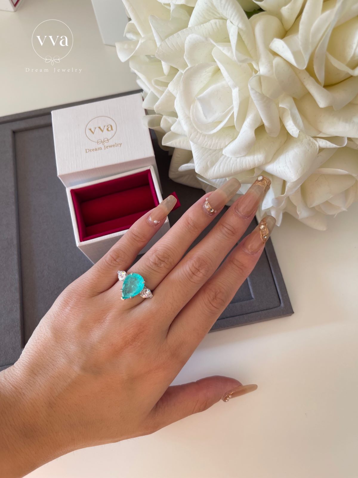 Lab-Created Paraiba Tourmaline Ring 5ct 18K Gold-Plated