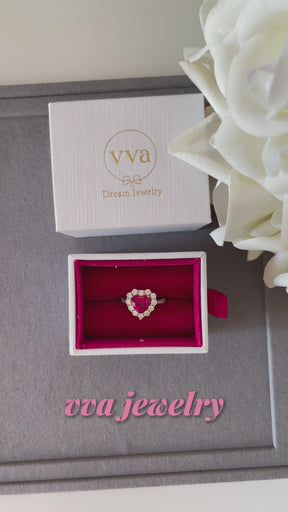 Heart Shape Lab-Created Ruby Ring 18K Gold Plated